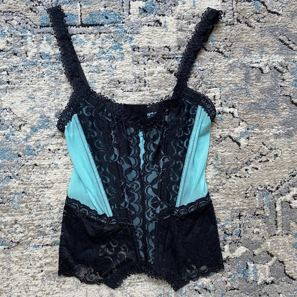 Y2K Hot Topic teal and black lace corset